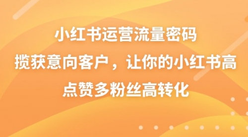 小红书运营流量密码，揽获意向客户，让你的小红书高点赞多粉丝高转化