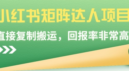 小红书矩阵达人项目，直接复制搬运，回报率非常高