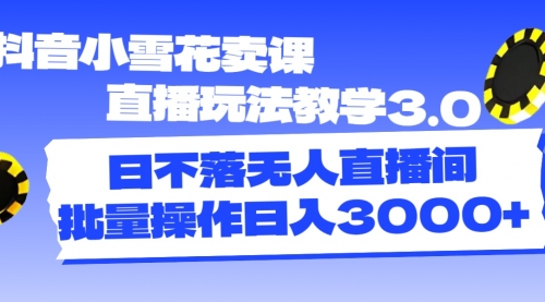 抖音小雪花卖课直播玩法教学3.0，日不落无人直播间