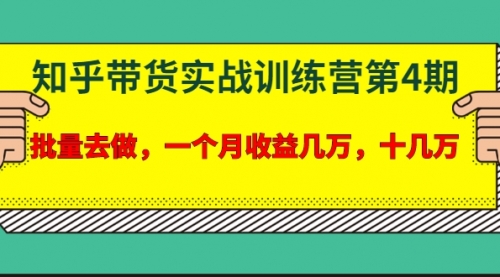 宅男·知乎带货实战训练营第4期：批量去做，一个月收益几万 十几万