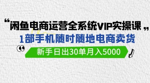 闲鱼电商运营全系统VIP实战课，1部手机随时随地卖货，新手日出30单月入5000