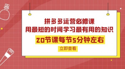 拼多多运营必修课：20节课每节5分钟左右，用最短的时间学习最有用的知识 