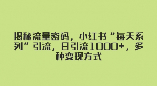 揭秘流量密码，小红书“每天系列”引流，日引流1000+，多种变现方式