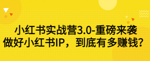 小红书实战营3.0-重磅来袭：做好小红书IP，到底有多赚钱？（价值7999元）