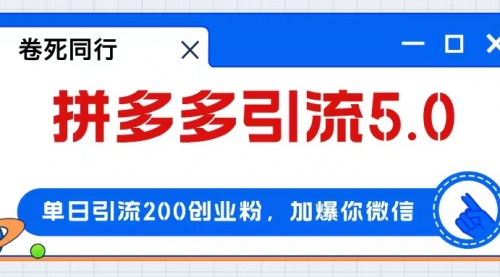 拼多多引流付费创业粉，单日引流200+，日入4000+