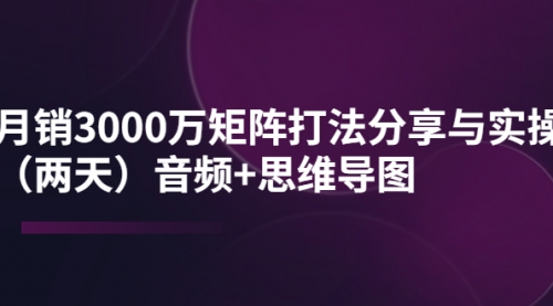 某线下培训：月销3000万矩阵打法分享与实操（两天）音频+思维导图 