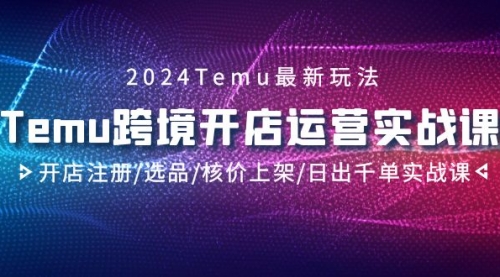 2024Temu跨境开店运营实战课，开店注册/选品/核价上架/日出千单实战课