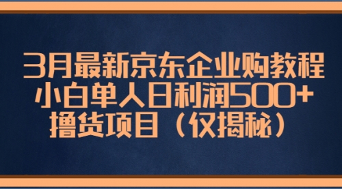 3月最新京东企业购教程，小白单人日利润500+撸货项目（仅揭秘） 