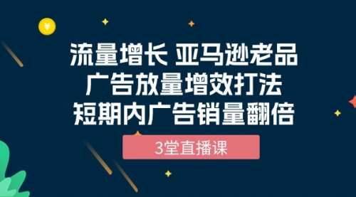 流量增长 亚马逊老品广告放量增效打法，短期内广告销量翻倍（3堂直播课）