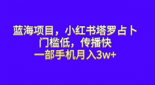 蓝海项目，小红书塔罗占卜，门槛低，传播快，一部手机月入3w+