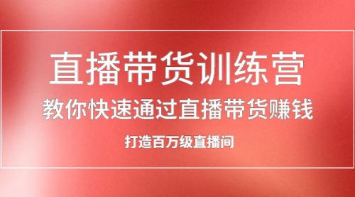 直播带货训练营，教你快速通过直播带货赚钱，打造百万级直播间