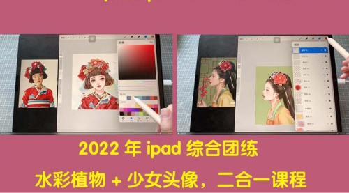 2022年ipad综合团练水彩植物+少女头像，二合一课程（40节课） 