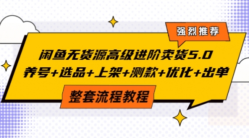 闲鱼无货源高级进阶卖货5.0，养号+选品+上架+测款+优化+出单整套流程教程 