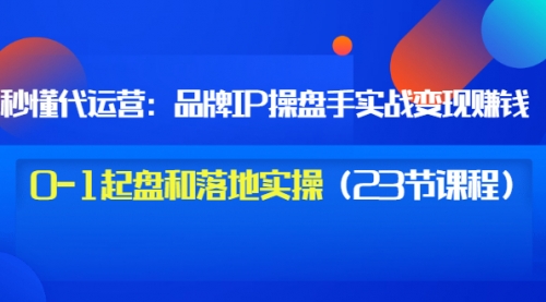 秒懂代运营：品牌IP操盘手实战赚钱，0-1起盘和落地实操（23节课程）价值199