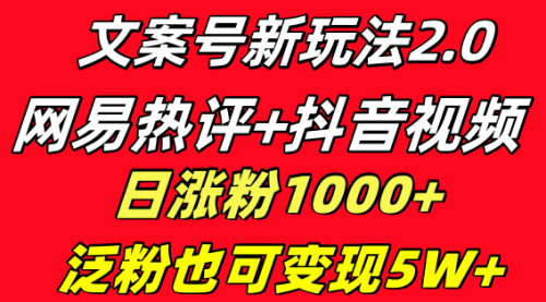 文案号新玩法 网易热评+抖音文案 一天涨粉1000+