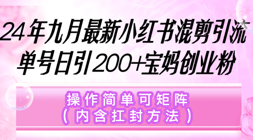 小红书混剪引流，单号日引200+宝妈创业粉，操作简单可矩阵