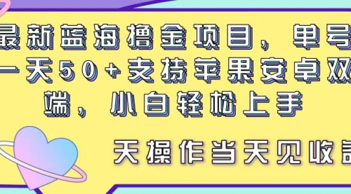 蓝海撸金项目，单号一天50+， 支持苹果安卓双端，小白轻松上手