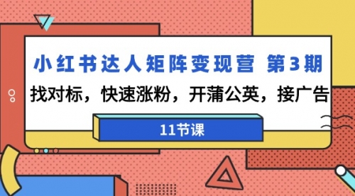 小红书达人矩阵变现营 第3期，找对标，快速涨粉，开蒲公英，接广告-11节课