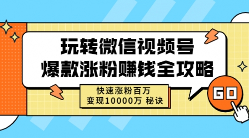 玩转微信视频号爆款涨粉赚钱全攻略，快速涨粉百万 变现10000万