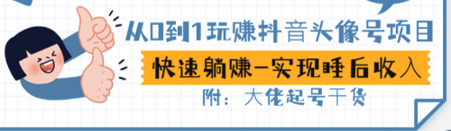 从0到1玩赚抖音头像号：快速躺赚-实现睡后收！附：大佬起号干货！