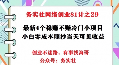 务实社网创81之27：4个稳赚的冷门搬砖项目，小白零成本照抄当天见收益日入100+ 