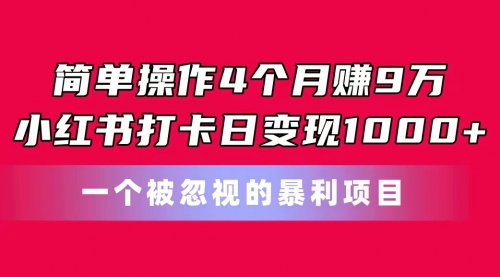 简单操作4个月赚9万！小红书打卡日变现1000+