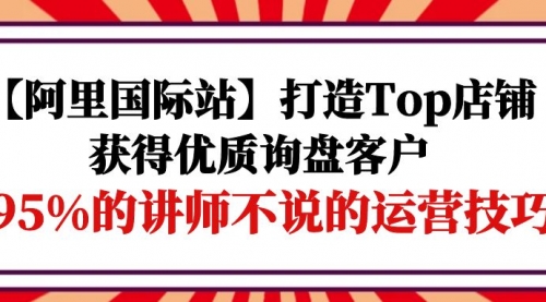 【阿里国际站】打造Top店铺-获得优质询盘客户，95%的讲师不说的运营技巧