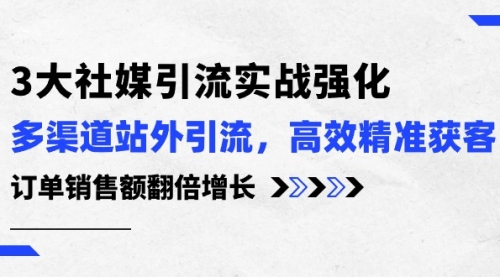 3大社媒引流实操强化，多渠道站外引流/高效精准获客/订单销售额翻倍增长