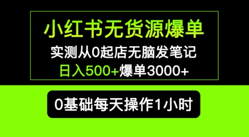 小红书无货源爆单 实测从0起店无脑发笔记 一天500+爆单3000+长期项目可多店 