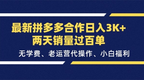 拼多多合作日入3K+两天销量过百单，无学费、老运营代操作