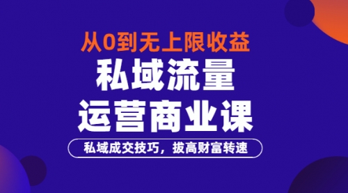 从0到无上限收益的《私域流量运营商业课》私域成交技巧，拔高财富转速 