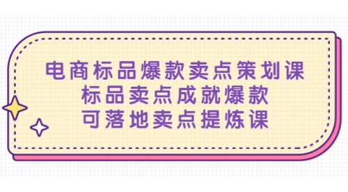 电商标品爆款卖点策划课，标品卖点成就爆款，可落地卖点提炼课 