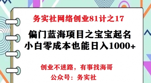 务实社网创81之17：暴力偏门项目之宝宝起名，小白零成本也能日撸1000+ 