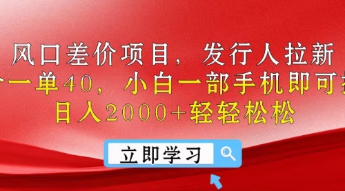 风口差价项目，发行人拉新，差价一单40，小白一部手机即可操作