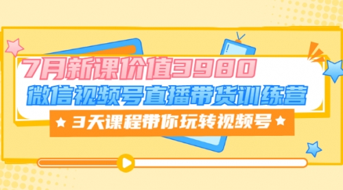 微信视频号直播带货训练营，3天课程带你玩转视频号：7月新课价值3980