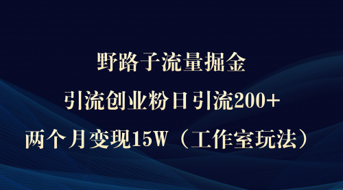 野路子流量掘金，引流创业粉日引流200+，两个月变现15W（工作室玩法）