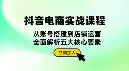 抖音电商实战课程：从账号搭建到店铺运营，全面解析五大核心要素