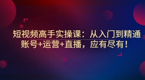 短视频高手实操课：从入门到精通，账号+运营+直播，应有尽有！