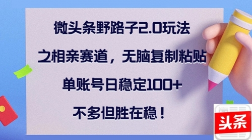 微头条野路子2.0玩法之相亲赛道，无脑复制粘贴，单账号日稳定100+