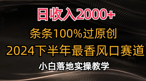 日收入2000+，条条100%过原创，2024下半年最香风口