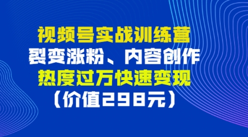 视频号实战训练营，裂变涨粉、内容创作、热度过万快速变现