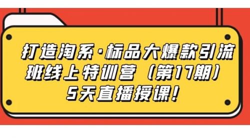 打造淘系·标品大爆款引流班线上特训营（第17期）5天直播授课！