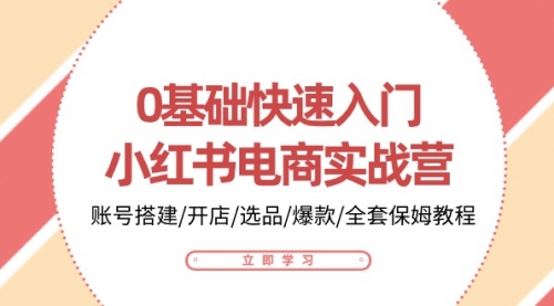 0基础快速入门-小红书电商实战营：账号搭建/开店/选品/爆款/全套保姆教程