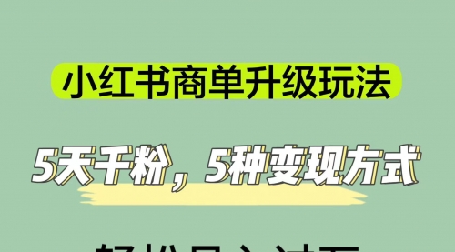 小红书商单升级玩法，5天千粉，5种变现渠道，轻松月入1万+