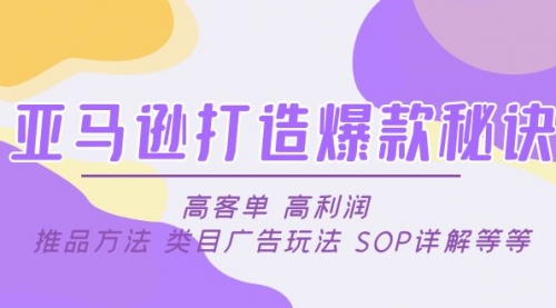 亚马逊打造爆款秘诀：高客单 高利润 推品方法 类目广告玩法 SOP详解等等 