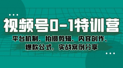 视频号0-1特训营：平台机制、拍摄剪辑、内容创作、爆款公式，实战案例分享