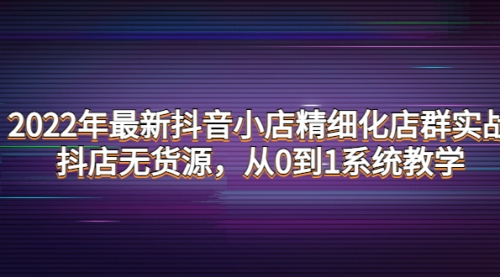 2022年最新抖音小店精细化店群实战，抖店无货源，从0到1系统教学 