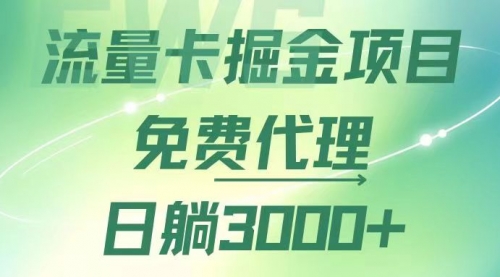 流量卡掘金代理，日躺赚3000+，变现暴力，多种推广途径