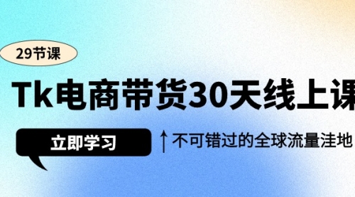 Tk电商带货30天线上课，不可错过的全球流量洼地（29节课）