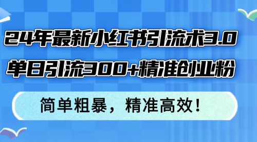 24年最新小红书引流术3.0，单日引流300+精准创业粉